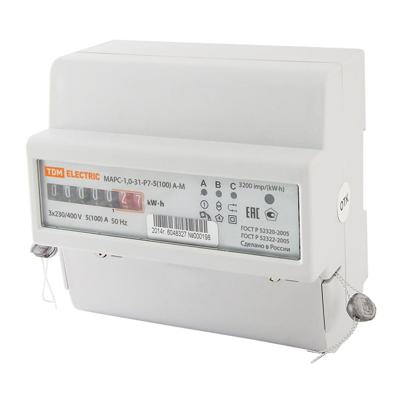 Счетчик электроэнергии 3*230/400 В|3-фазный, 1 тариф, DIN-рейка (номинальный ток: 5–100 А)