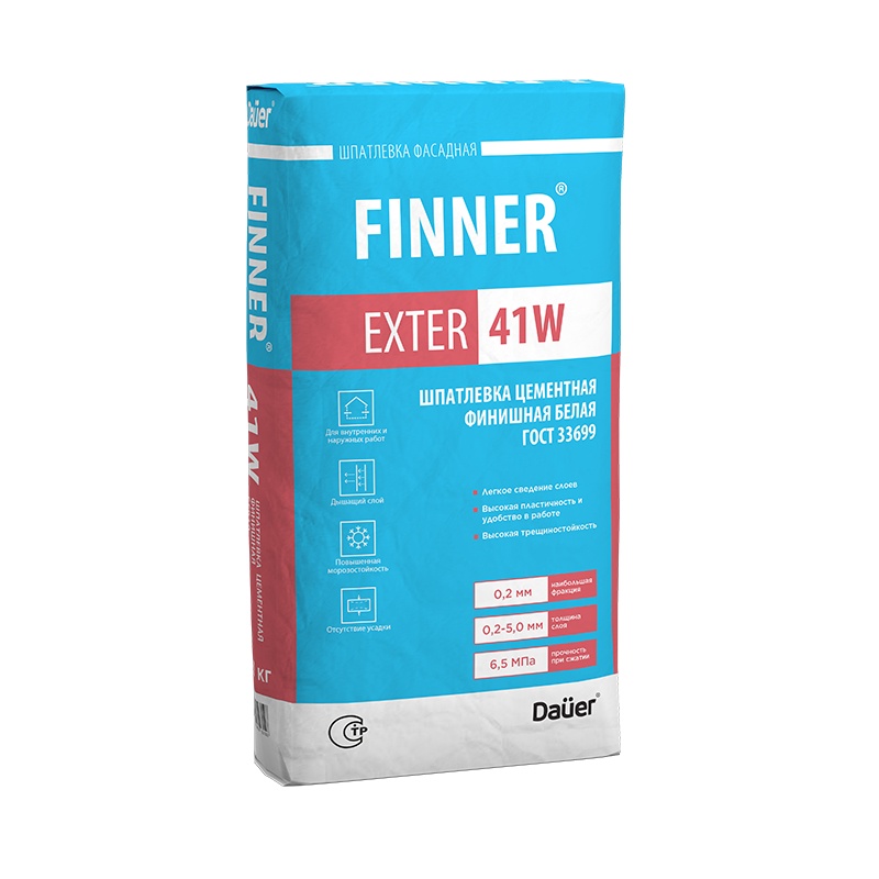 Шпатлевка цементная армированная базовая Dauer Finner Exter 41 W белая (25 кг)